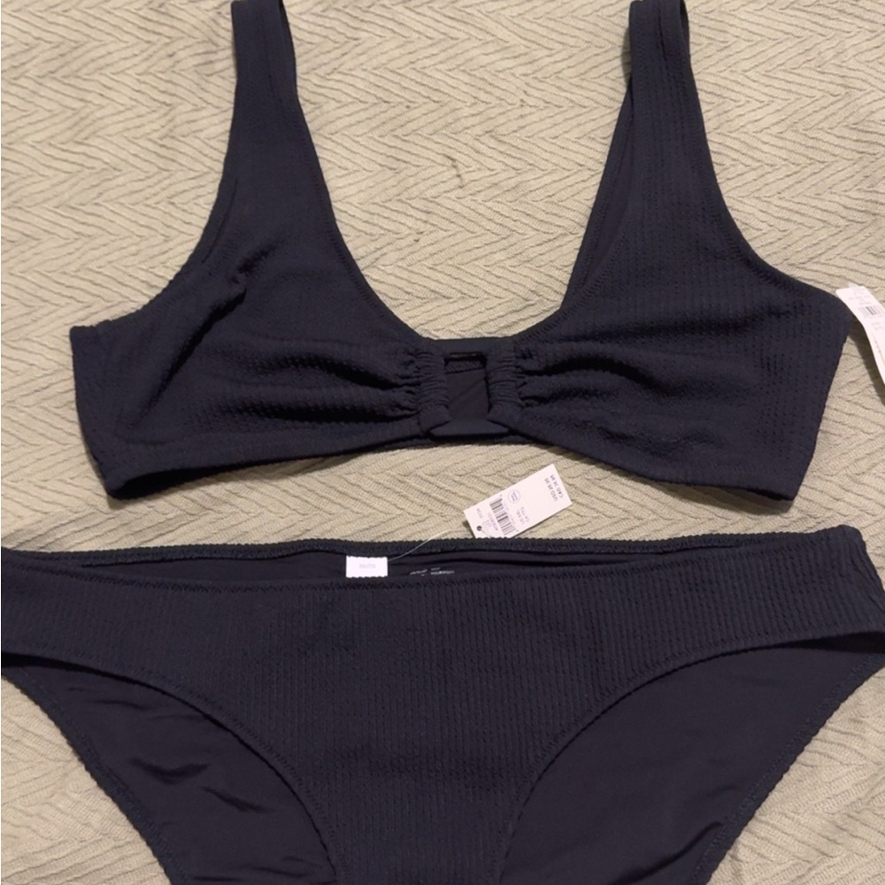 Aerie Black Sporty Bikini Set with Bow Detail